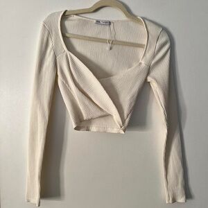 Zara Cream Wrap Crop Blouse